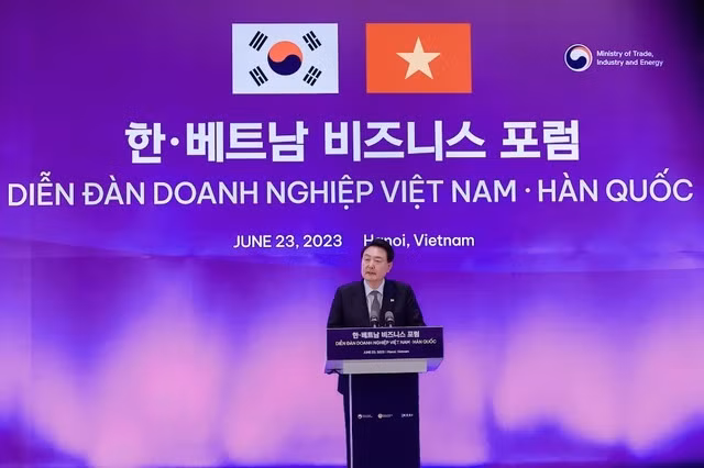 El presidente de Corea del Sur, Yoon Suk Yeol, en el foro (Foto: VGP)