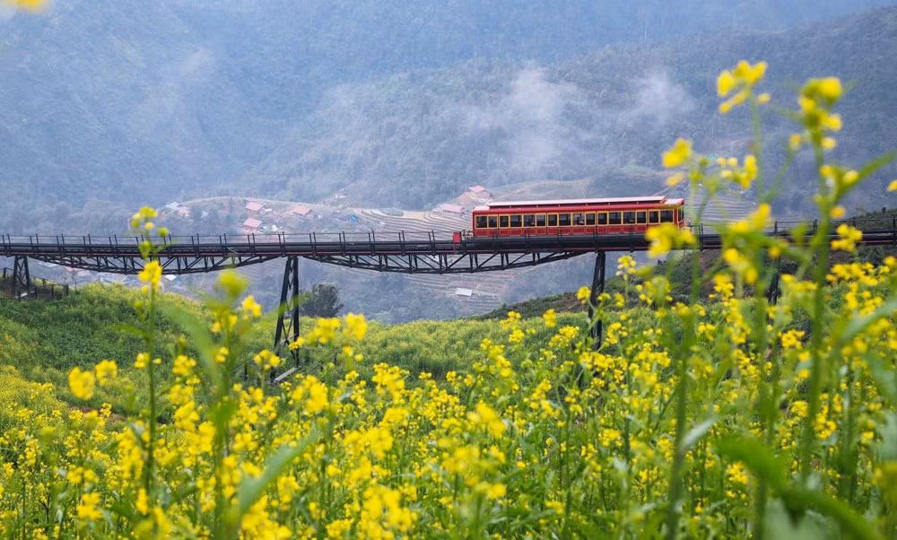 El tren que pasa por Muong Hoa hacia a la cima del Fansipan.