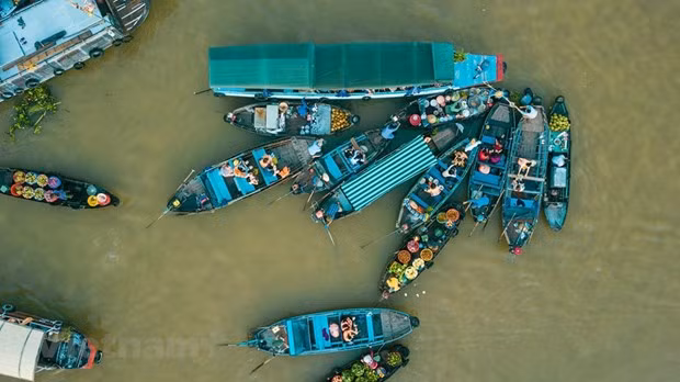 El momento ideal para visitar el mercado flotante Cai Rang es de 5:00 am a 8:00 am. (Fuente: Vietnam+)