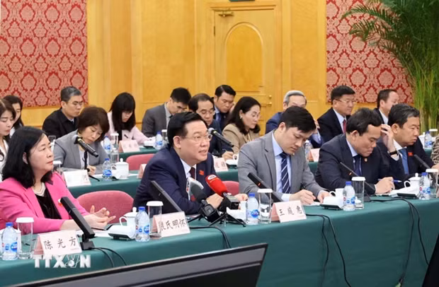 El presidente de la , Vuong Dinh Hue, habla en el encuentro con dirigentes de SHFTZ. (Fuente: VNA)