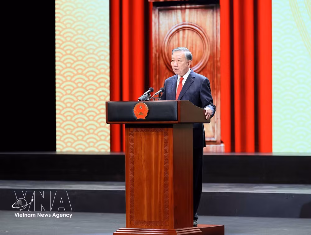 El secretario general del Partido Comunista de Vietnam (PCV) y presidente del país, To Lam, habla en el evento. (Foto: VNA)