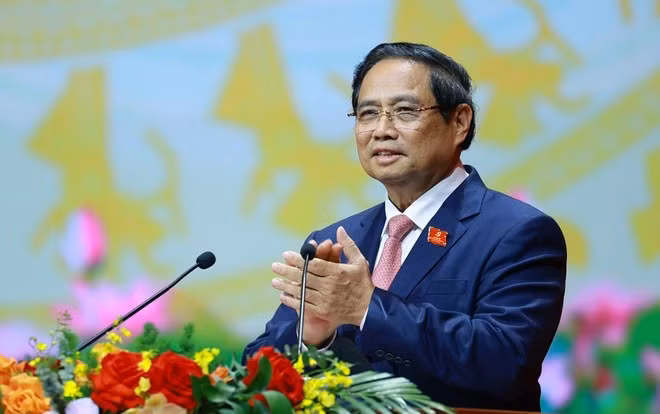 El primer ministro Pham Minh Chinh habla en el evento. (Foto: VNA)