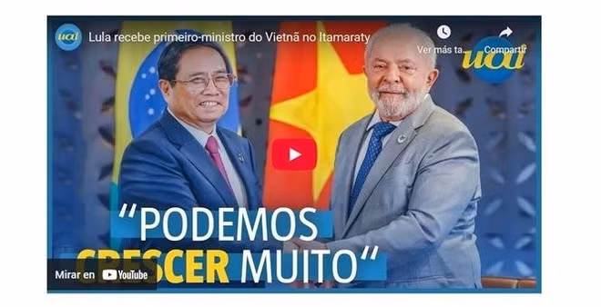 La revista Intertelas informa sobre el encuentro bilateral entre el primer ministro Pham Minh Chinh y el presidente Luiz Inácio Lula da Silva (Foto: VNA)