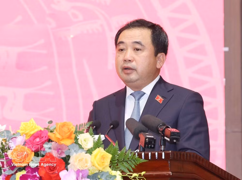 El miembro del Buró Político, secretario del Comité del Partido Comunista de Vietnam en Hanói y jefe de la delegación de diputados de la capital ante la Asamblea Nacional, Tran Duc Thang. (Foto: VNA)
