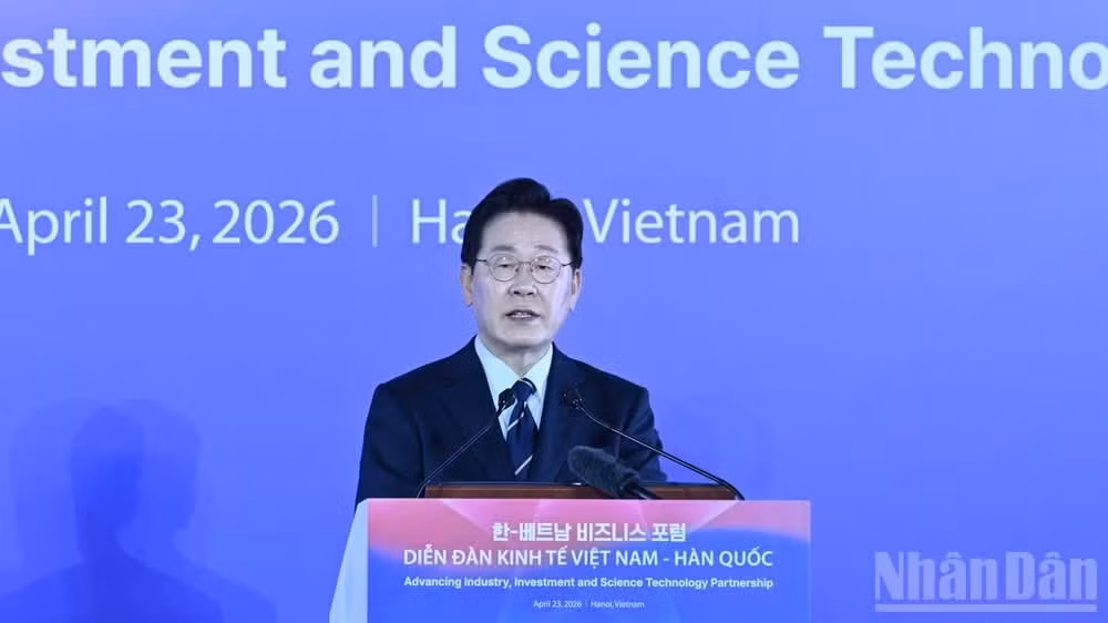 El presidente de Corea del Sur, Lee Jae Myung, en el acto.