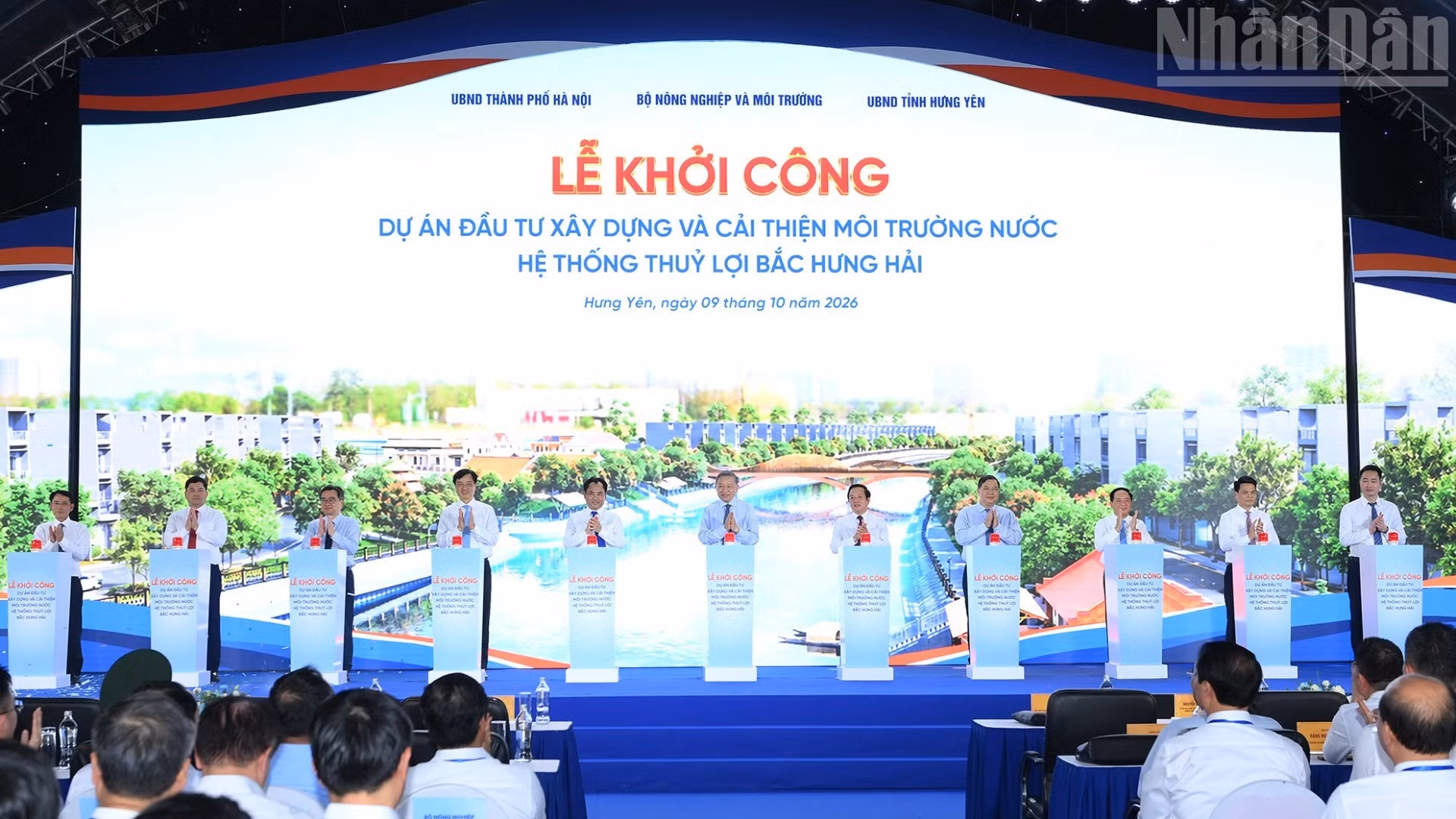 [Foto] Máximo dirigente vietnamita asiste a inicio de proyecto de modernización del sistema de riego en Hung Yen