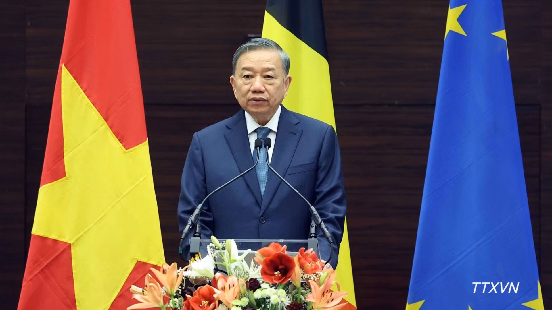 El secretario general del Partido Comunista y presidente de Vietnam, To Lam, interviene en la cita. (Foto: VNA)