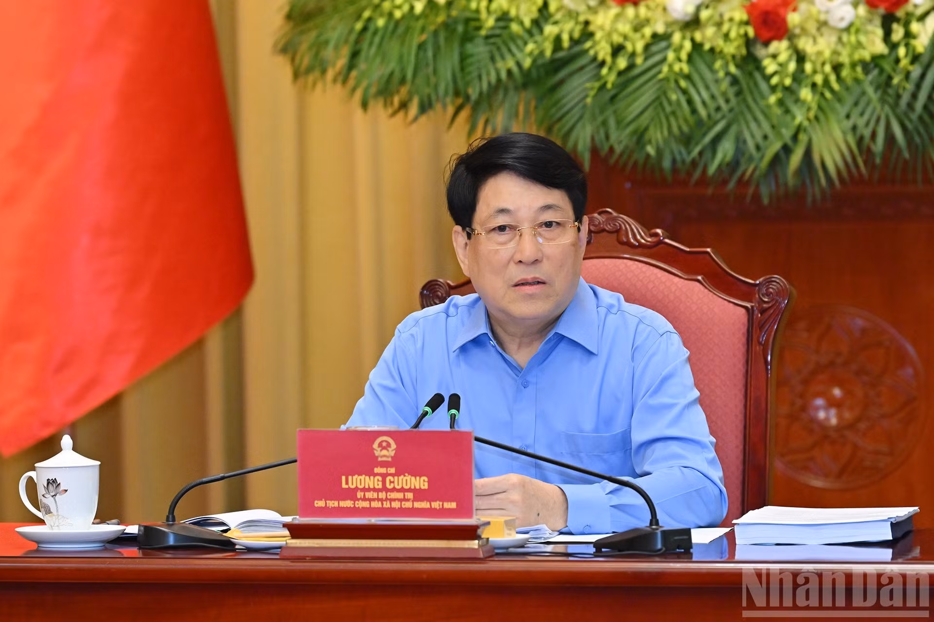El presidente Luong Cuong pronuncia un discurso.