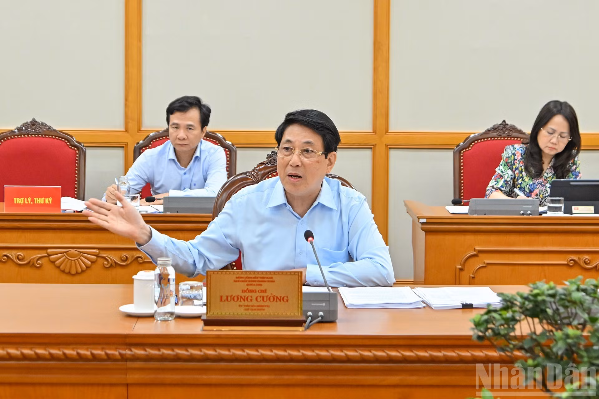 El presidente Luong Cuong interviene en la reunión.