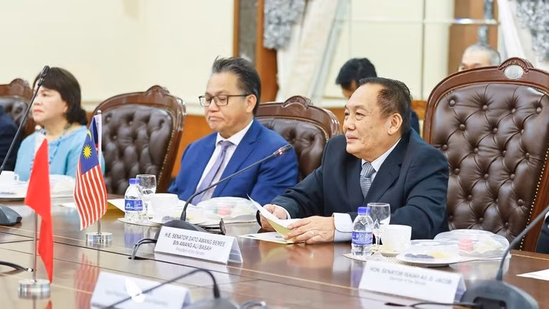 El presidente del Senado de Malasia, Dato' Awang Bemee Awang Ali Basah, habla en la cita. (Foto: Doan Tan/VNA)