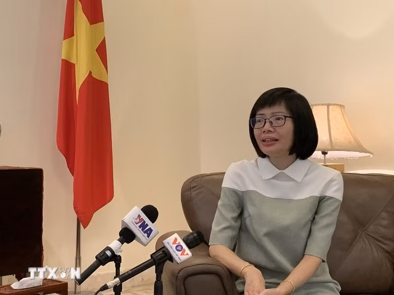 La embajadora Ton Thi Ngoc Huong, jefa permanente de Vietnam ante la Asean en la entrevista. (Foto: VNA)
