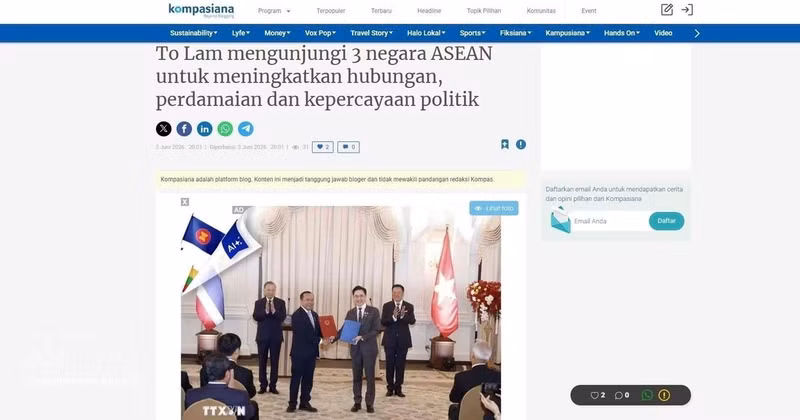 El artículo publicado en el portal indonesio Kompasiana. (Foto: VNA)