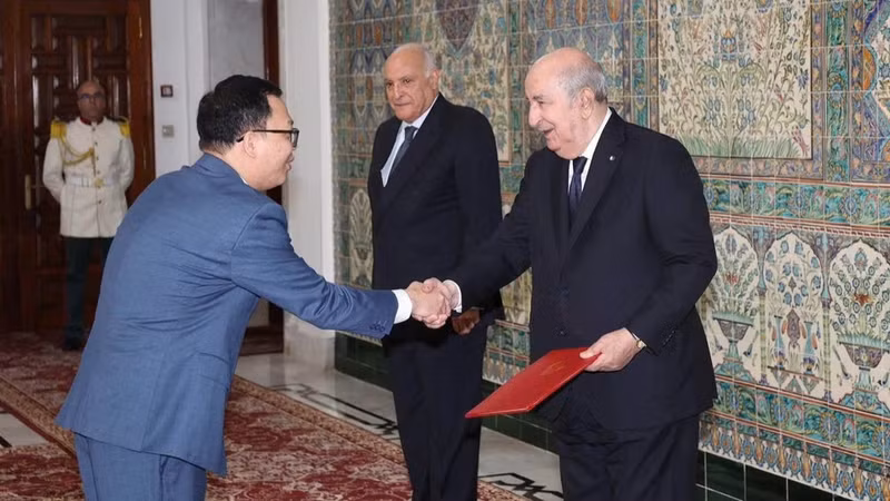 El embajador Vu Duy Long presenta sus cartas credenciales al presidente de Argelia, Abdelmadjid Tebboune. (Foto: Embajada de Vietnam en Argelia)