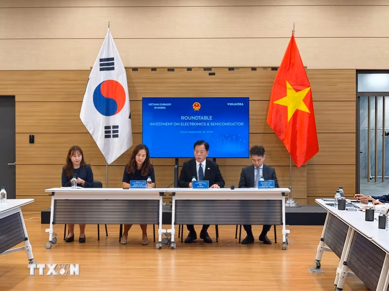 El embajador de Vietnam en Corea del Sur, Vu Ho (segundo desde la derecha), preside la cita. (Foto: VNA)