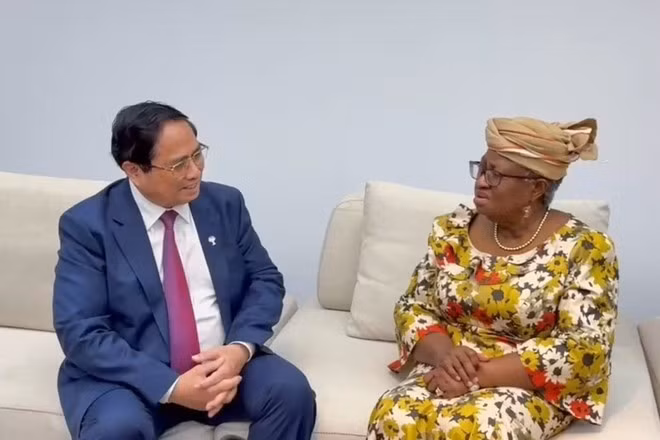 El primer ministro Pham Minh Chinh se reúne con la directora general de la OMC, Ngozi Okonjo-Iweala, en Río de Janeiro el 6 de julio. (Foto: VGP)