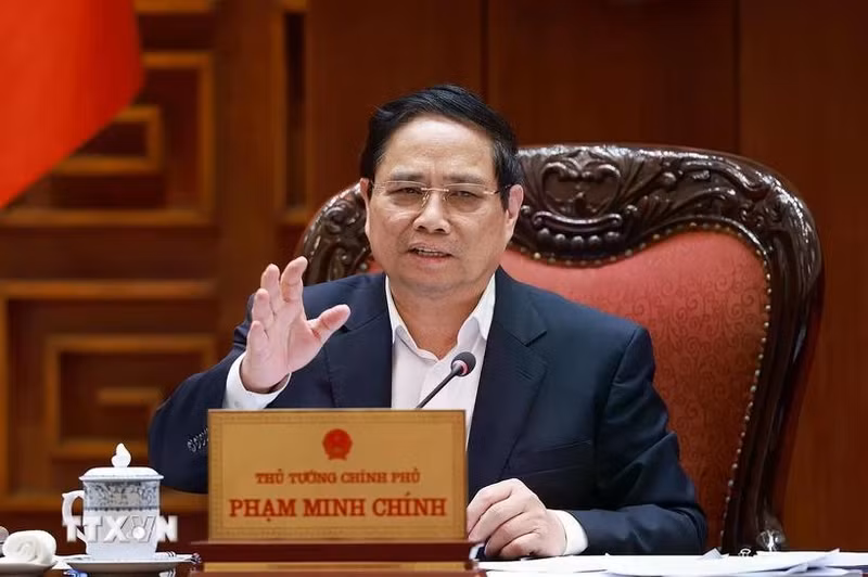 El primer ministro de Vietnam, Pham Minh Chinh, interviene en la reunión (Foto: VNA)
