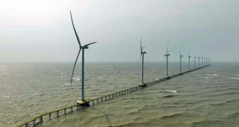 Planta de energía eólica en la ciudad de Duyen Hai, provincia de Vinh Long (antes Tra Vinh). (Foto: VNA)