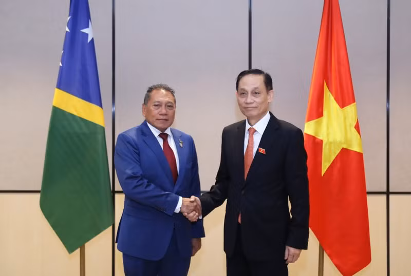 El miembro del Comité Central del Partido Comunista y ministro de Relaciones Exteriores de Vietnam, Le Hoai Trung, recibe al titular de Relaciones Exteriores y Comercio Exterior de las Islas Salomón, Peter Shanel Agovaka. (Foto: Ministerio de Relaciones Exteriores de Vietnam) 