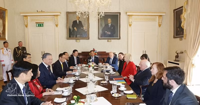 El secretario general del PCV y presidente de Vietnam, To Lam, y el presidente irlandés Michael Higgins mantienen conversaciones en Dublín, Irlanda, el 2 de octubre de 2024. (Foto: VNA)
