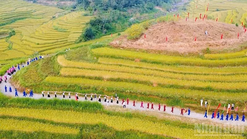 La comuna de Thuong Coc, en la provincia vietnamita de Phu Tho, celebra el Festival de los Arrozales en Terrazas. (Foto: Nhan Dan)