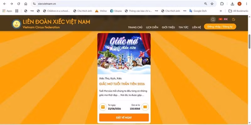La Federación de Circo colabora con la Corporación VTC para lanzar una plataforma de venta de entradas en línea a través del sitio web xiecvietnam.vn. Foto: xiecvietnam.vn. 