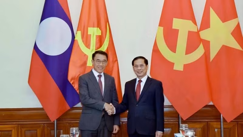 El viceprimer ministro y canciller de Vietnam, Bui Thanh Son, y el jefe interino de la Comisión de Relaciones Exteriores del Comité Central del Partido Popular Revolucionario de Laos (PPRL), Bounleua Phandanouvong. (Foto: Cancillería de Vietnam)