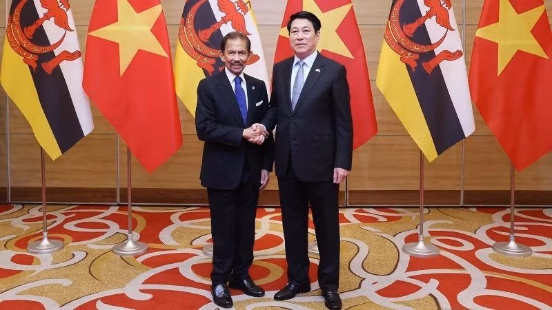 El presidente de Vietnam, Luong Cuong, y el sultán de Brunéi, Haji Hassanal Bolkiah. (Foto: VNA)