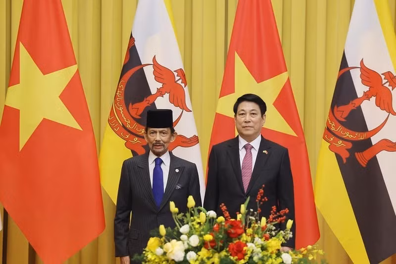 El presidente de Vietnam, Luong Cuong (derecha), se reúne con el sultán de Brunéi, Haji Hassanal Bolkiah (Foto: VNA)