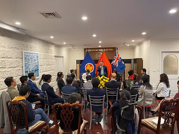 El subjefe del Comité Estatal de Vietnamitas en el Extranjero, Mai Tien Dung, habla en el encuentro.